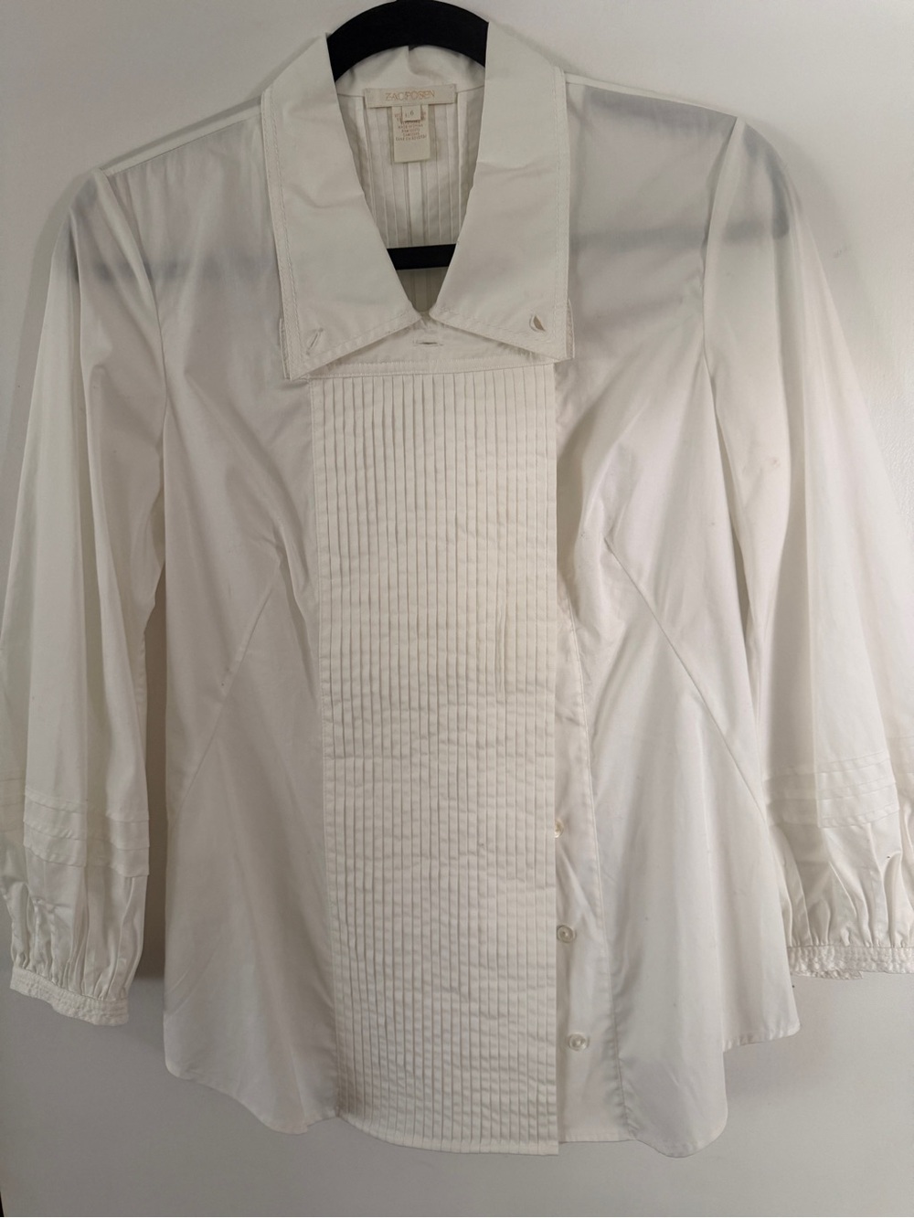 Zac Posen White Pleated Front Blouse